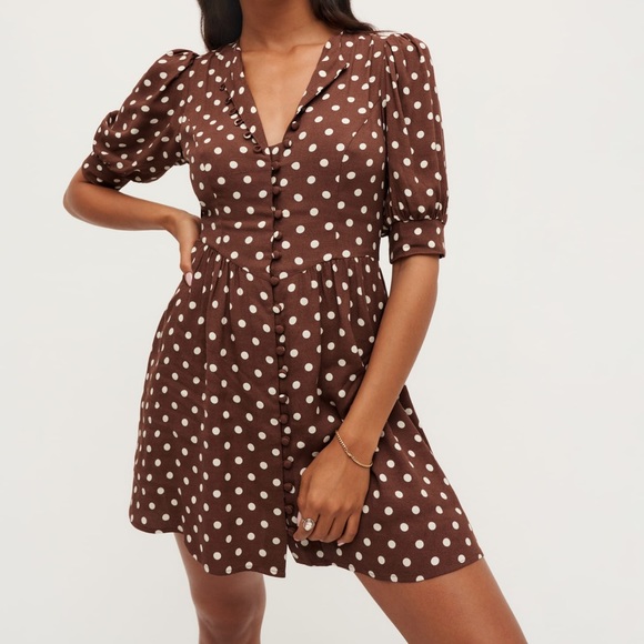 Reformation Dresses Reformation Brown Polka Dot Laylin Dress Poshmark